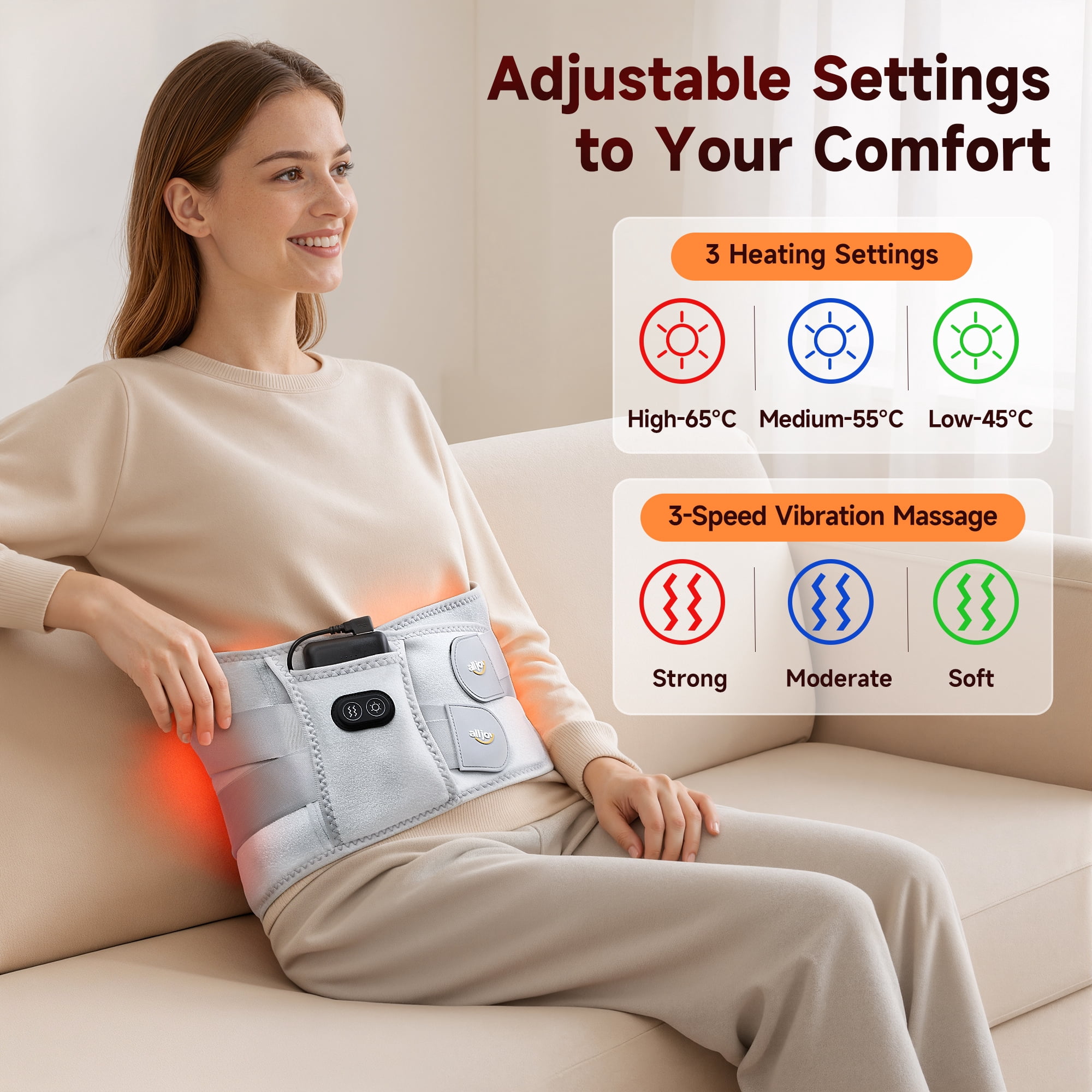 ALLJOY 67" Cordless Heating Pad for Back Pain Relief, 10000mAh Lower Back Massager with 3 Heat 3 Vibration, Gifts for Mom Women Men Dad