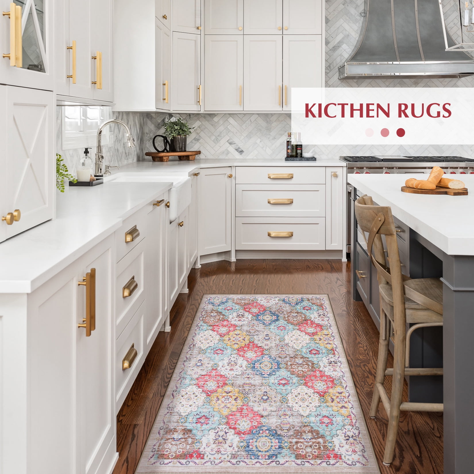 Toyoso 3x5 Area Rug Living Room Rugs - Washable Vintage Floral Soft Thin Large Rug Indoor Floor No Slip Rug Carpet for Bedroom Under Dining Table Home Office Decor - Multi Red