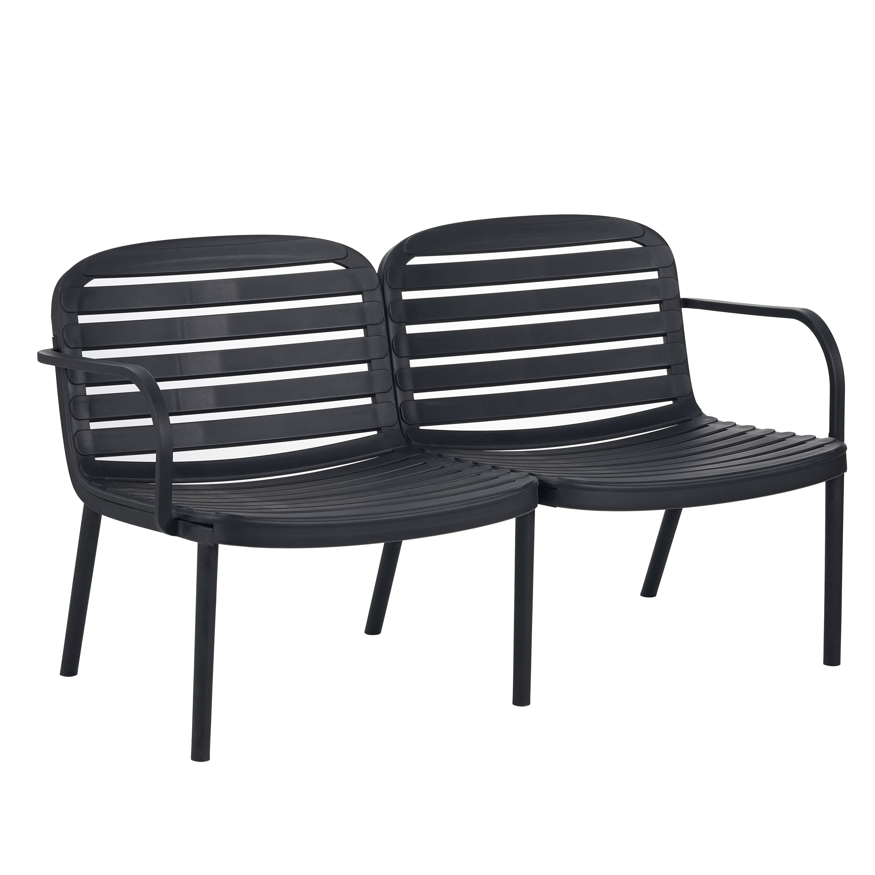 Patio Loveseat, Outdoor PP Sofa with Water-Repellent Fabric Cushion and High-Density Polypropylene Frame, Easy to Clean Design for Garden and Patio, Black Frame with Beige Cushion