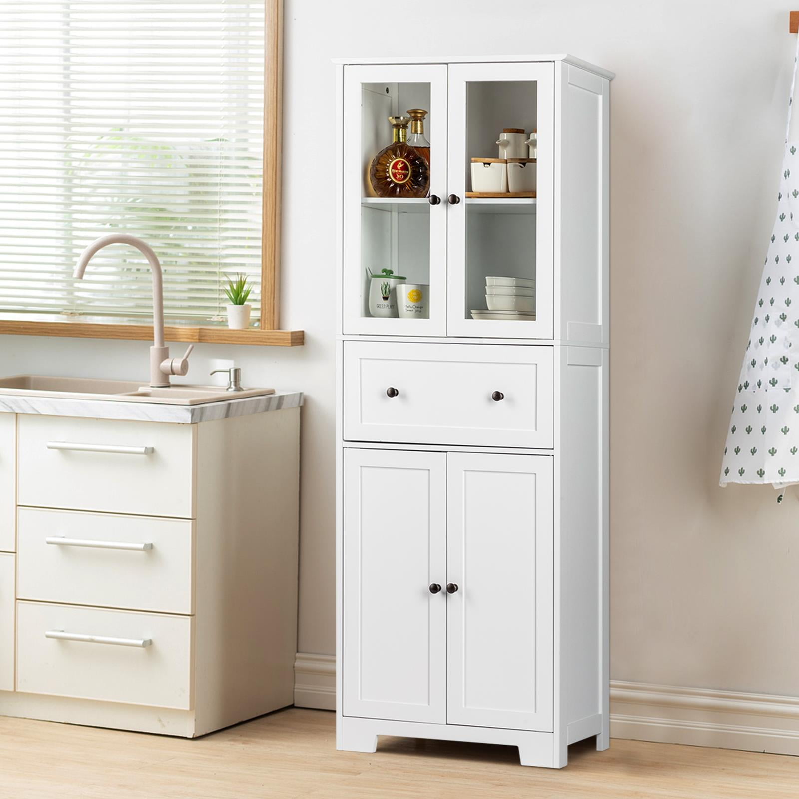 Ktaxon Bathroom Cabinet with 4 Doors 1 Drawer, Large Storage Organizer w/ 2 Adjustable Shelves for Office Living Room, White
