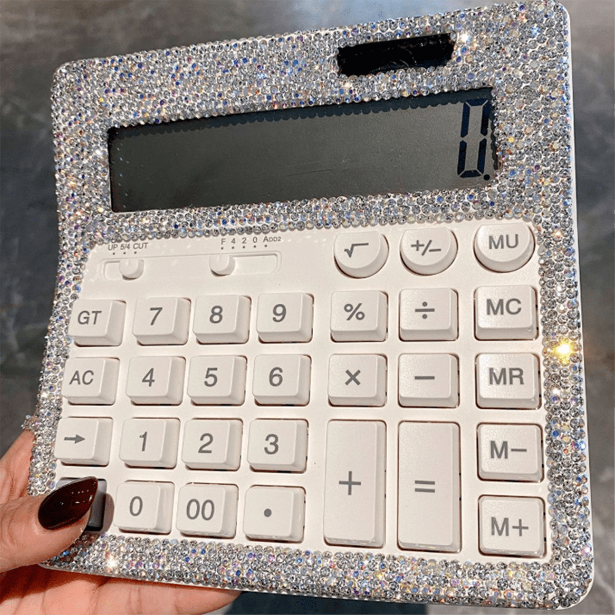 Rhinestone Crystal Calculator, Standard Desk Calculator LCD Display, Battery and Solar Powered Shiny Calculator