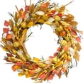 thumbnail image 6 of 22-23 inch Fall Wreath Berries Front Door Wreath Artificial Leaves Grain Wreath Harvest Wheat Ears Garland Autumn Wreath for Front Door Home Wall Party Fall Festival Decor, 6 of 6