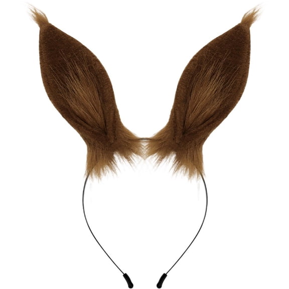 Hfppkn Brown Horse Ears Plush Headband, Animal Themed Party Headwear for Women, Brown 20x25cm