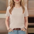 thumbnail image 7 of Resicozy Girls Shirts Cute Basic Tees Summer Ribbed Top Teens Short Sleeve Vacation T-Shirt for Kids 5-13 Years Beige 130, 7 of 7