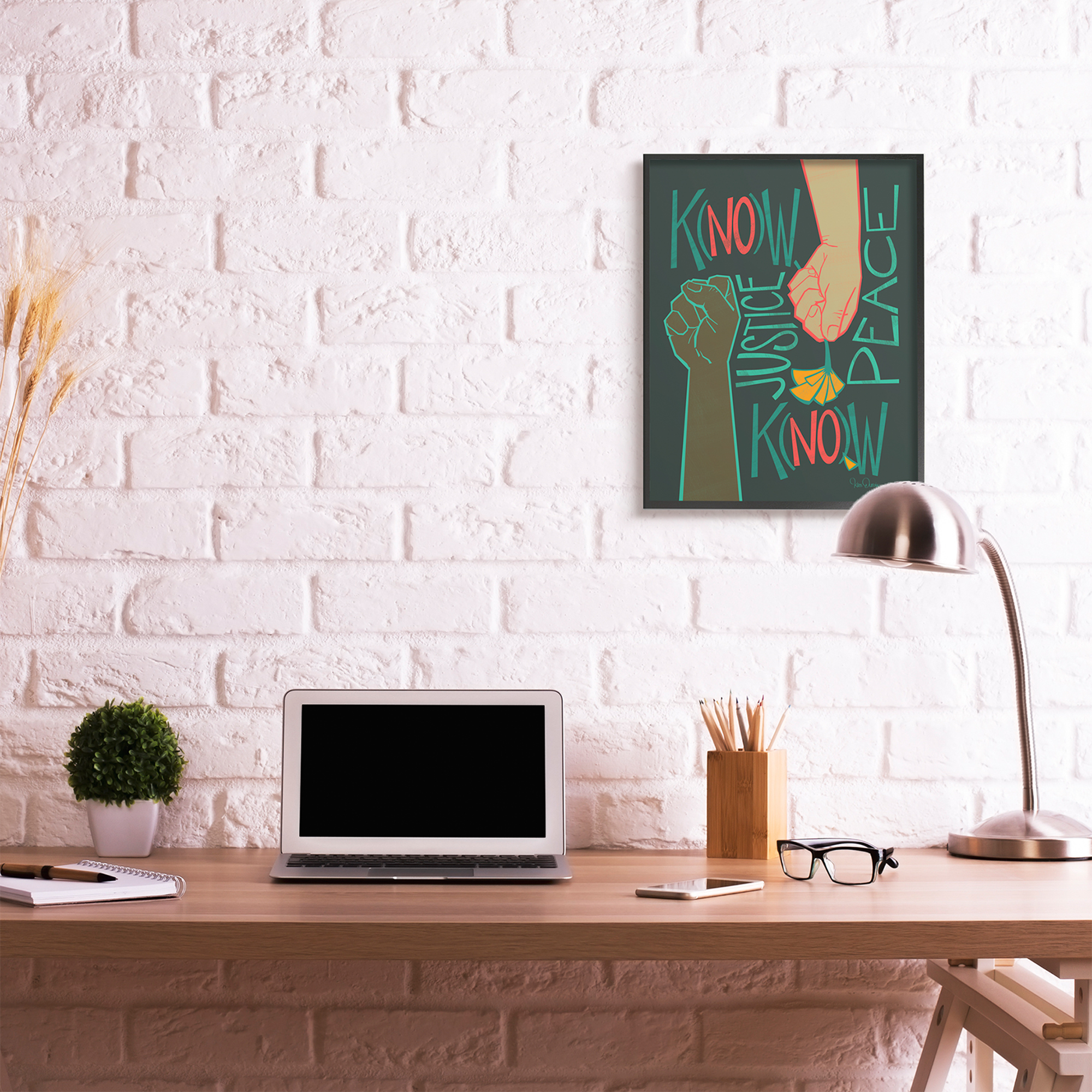 Stupell Industries Know Justice, Know Peace Hands In Social Statement Black Framed, 24 x 30, Design by Kris Duran