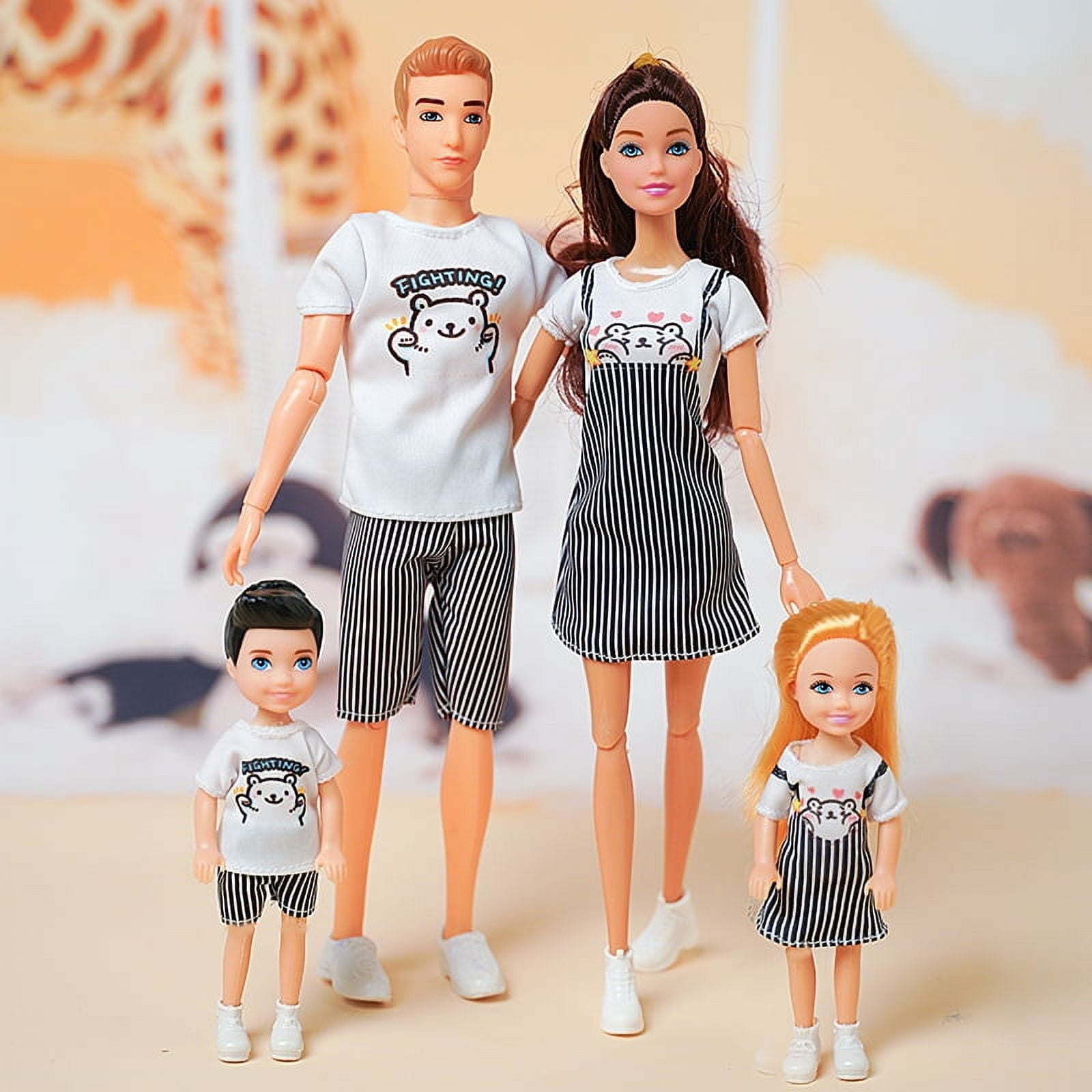 30cm Family Doll Movable Body Mom Dad Ken and Kids 4 Dolls Set 1/6
