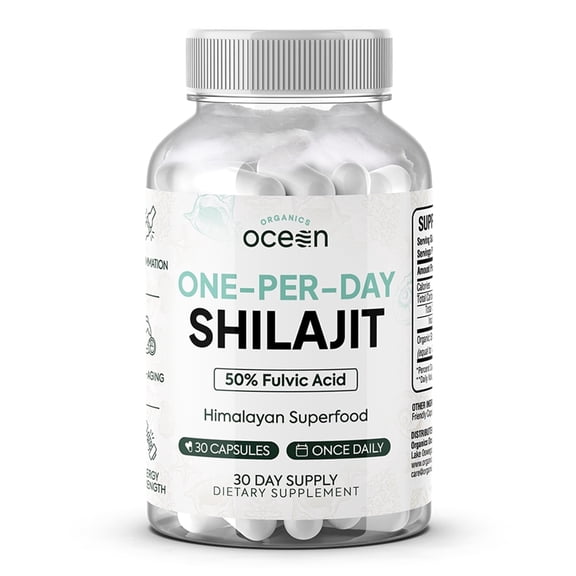 Organics Ocean One-Per-Day Shilajit Supplement – High Potency Formula – 30 Capsules – Skin & Bone Support
