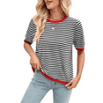 thumbnail image 2 of Suéteres Casuales de Verano para Mujer, con Cuello Redondo, Corta, A Rayas, de Punto con Bloques de Color, de Corte Alto y Moderno Negro y Rojo XXL, 2 of 10