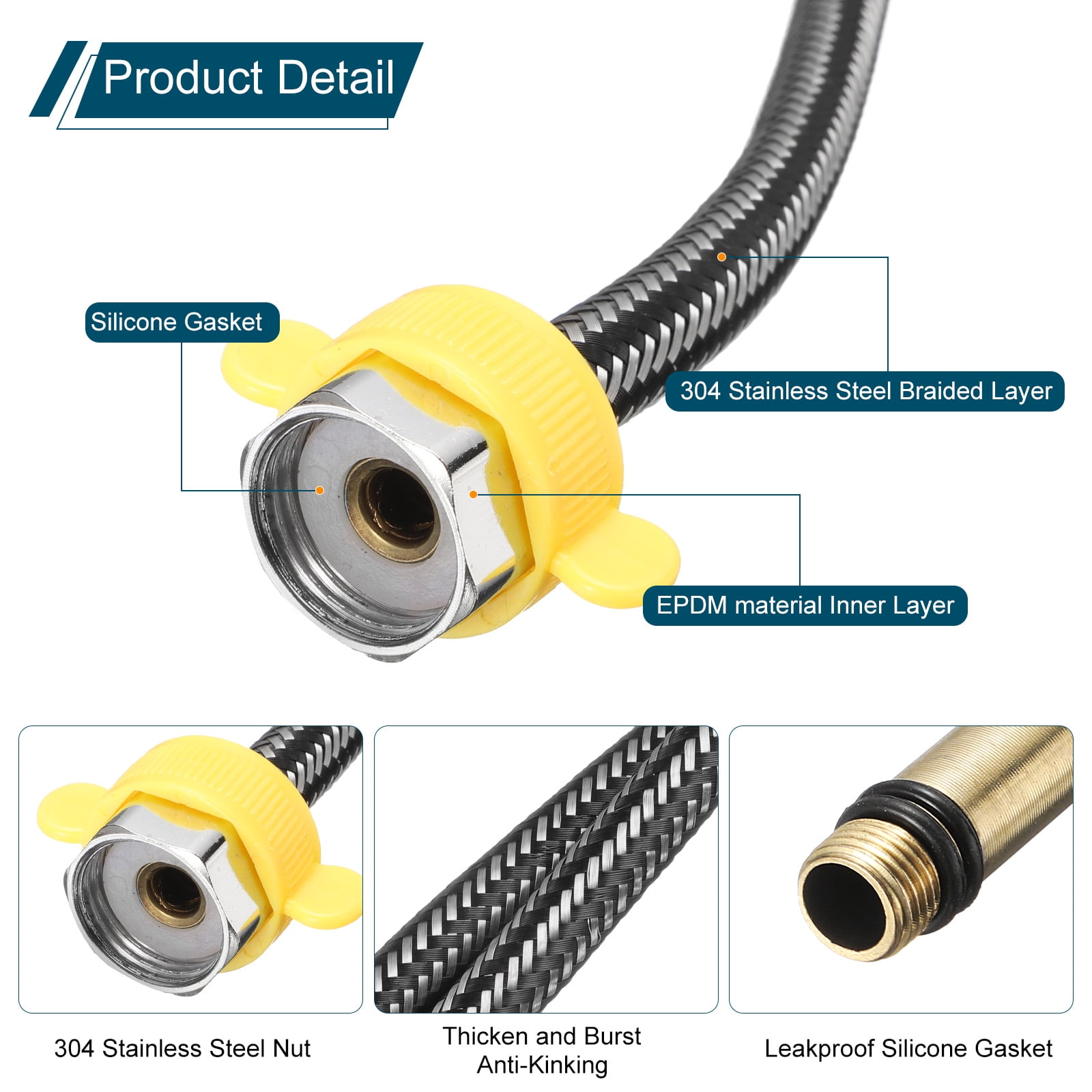 Unique Bargains Faucet Supply Lines Bathroom Kitchen Use Compression Black