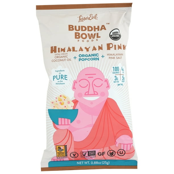Lesser Evil Popcorn, Himalayan Pink, 0.88 Oz, Pack Of 18