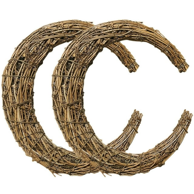 MesaSe 2pcs Moon Shape DIY Rattan Wreath Handmade DIY Rattan Rings Vine Branch Wreath for DIY Crafts