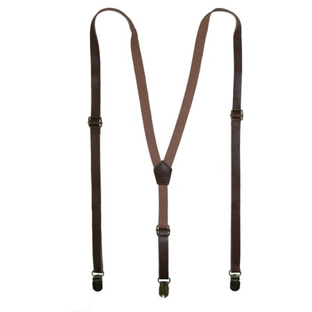 Floral Leather Suspenders - Size one size Faux Leather Slim Clip-End Suspenders