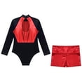 thumbnail image 4 of YONGHS Kids Girls Long Sleeve Leotard with Metallic Booty Shorts Set Gymnastics Dance Tracksuit Red 12, 4 of 7