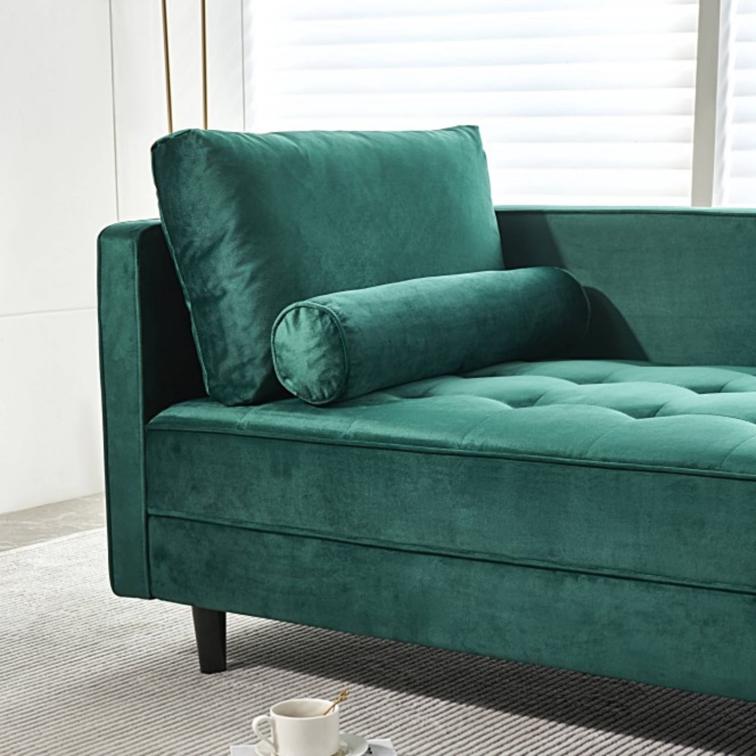 Gewnee Mid-Century Modern Velvet Chaise Lounge with Pillow - For Bedroom, Living Room