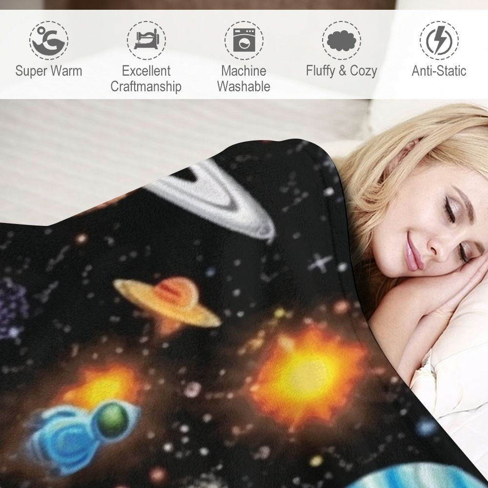 JEUXUS  Outer Space Blanket Kids Blanket for Boys Gifts Constellation Solar System Blanket Ultra Soft Galaxy Rocket Planet Blanket for Kids Birthday for Bed Couch Sofa Living Room Decor