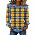 thumbnail image 2 of Vekome Womens Long Sleeve Shirts Plus Size Pullover Tops Crewneck Casual Tee Shirts Plaid Blouses with Pockets Yellow S, 2 of 5