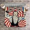 thumbnail image 3 of Ambesonne Nostalgic Quilted Bedspread Set 3 Pcs, Vintage Circus Star, Queen Size, Beige Red Blue, 3 of 3