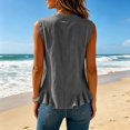 thumbnail image 5 of Luivaraty Tank Tops for Women Soild Color Summer Beach Shirts Comfy Button Crew Neck Ruffle Hem Sleeveless Shirts, S-2XL, 5 of 7