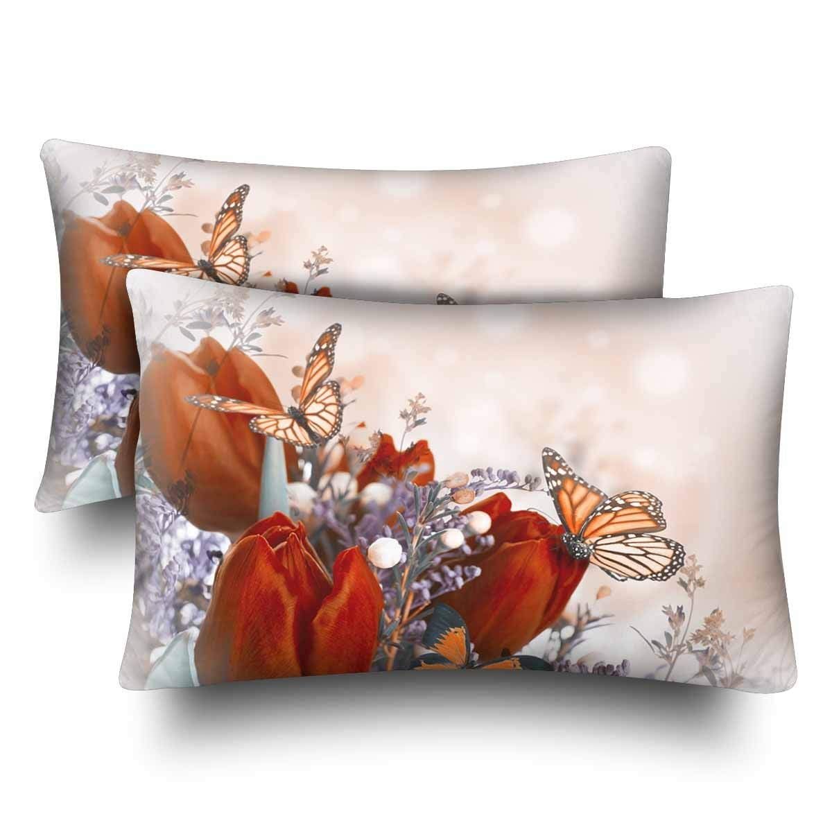 Gckg Blue Tulips Mimosa Butterfly Pillow Cases Pillowcase 20x30