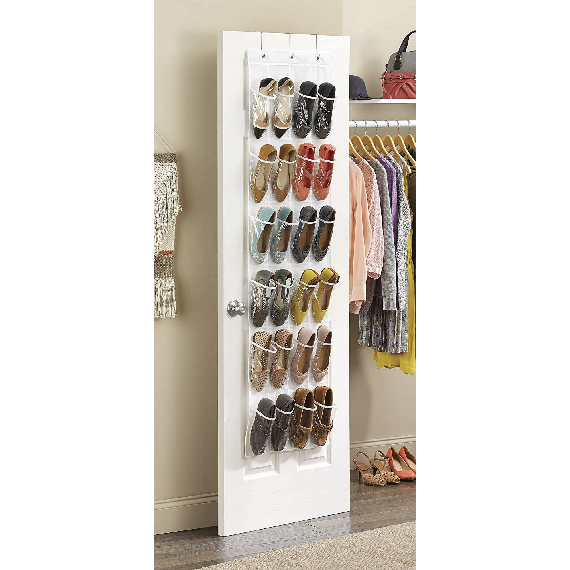 Door Shoe Bag Hanging Organizer 12 Pair 24 Oversized Pockets Clear Walmart