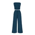 thumbnail image 1 of Conjunto de Mujer PRETTYGARDEN de 2 Piezas con Top Corto de Punto Acanalado y Pantalones Azul Oscuro XS, 1 of 8