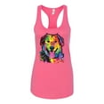thumbnail image 3 of Smiling Dog | Colorful Neon Golden Retreiver | Dean Russo Art Animal Lover Ladies Racerback Tank Top, Hot Pink, Small, 3 of 6