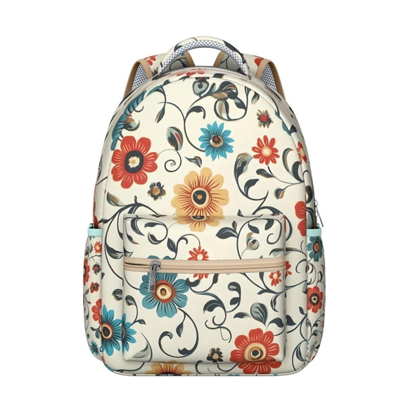 Sac à Dos au Design Floral Boho pour Étudiants, Sac d'École Léger et Résistant à l'Usure avec Motif de Fleurs Tropicales et de Feuilles