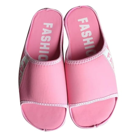 

ZTTD Sandals for Women Summer Fabric Flat Sandals Women s Fashion Casual Comfy Outdoor Toe Letter Color Block Platform Slippers Pink