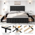 thumbnail image 6 of IdealHouse King Size Upholstered Bed Frame with 4 Storage Drawers, Adjustable Linen Headboard, Button Tufted Platform, No Box Spring Needed, Black, 6 of 8
