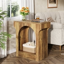 Finmind End Table, 23.6 Inch Wooden Side Table with Storage Space for Living Room, Narrow Nightstand for Bedroom, Brown