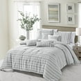 thumbnail image 1 of Luxury 7 Piece King/Cal-King Comforter Set with Shams Cushions,Modern Bright Elegant Artistic Striped Lt Gray Button-Tucked Geometrical Print & Embro,Bed Cover Bed in Bag22162V-GRAY, King/Cal-King, 1 of 4