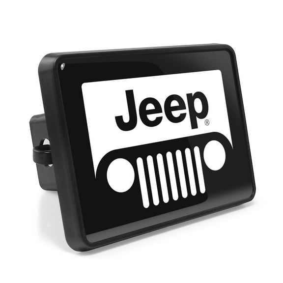 Jeep Grill UV Graphic Black Metal Face-Plate on ABS Plastic 2 inch Tow Hitch Cover