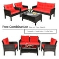 Gymax 4PCS Rattan Patio Conversation Set Red Cushioned Outdoor