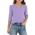 thumbnail image 1 of Floleo T-Shirts à Manches 3/4 Unis pour Filles Printemps Automne Col Rond Basique à Volants Blouse Décontractée pour Enfants 5-15 Ans (Violet, 12 Ans), 1 of 8