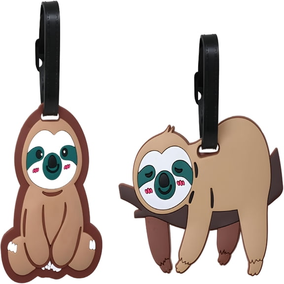 GASTROPOD 2Pcs Cute Cartoon Animal Sloth Luggage Tags Silicone Travel Baggage Tags Suitcase Bag Backpack Labels Identify Tags Travel Accessories