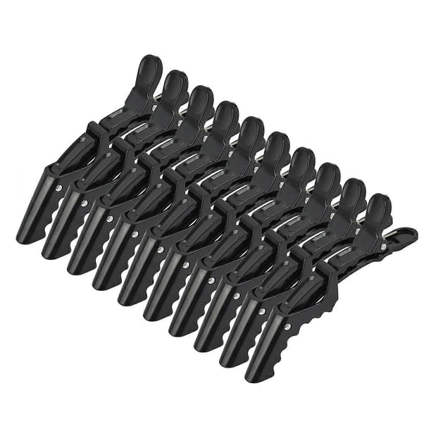 10 pinzas para el cabello negras con forma de cocodrilo, agarre antideslizante seguro, para uso profesional en salones de belleza.
