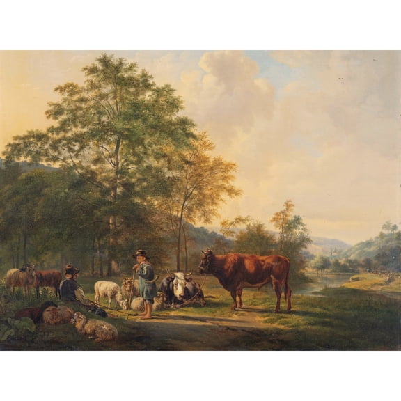 Van Os Hilly Landscape Shepherd Cattle Painting Extra Large XL Wall Art Poster Print