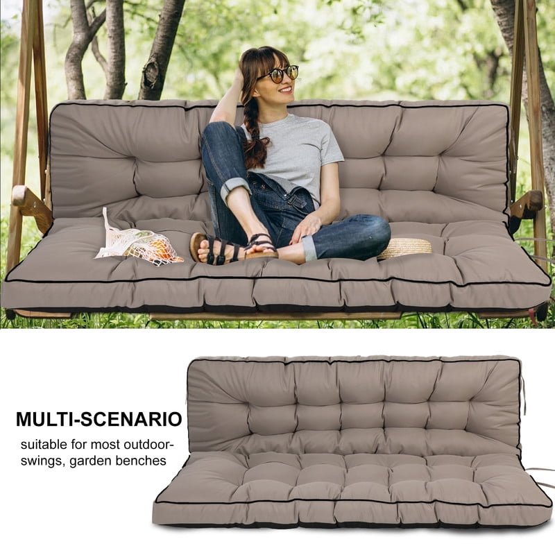 Outdoor Porch Swing Replacement Cushions, Waterproof Bench Chair cushion, 2-3 Seater Patio Swing cushion with Backrest and Ties, 4" thick