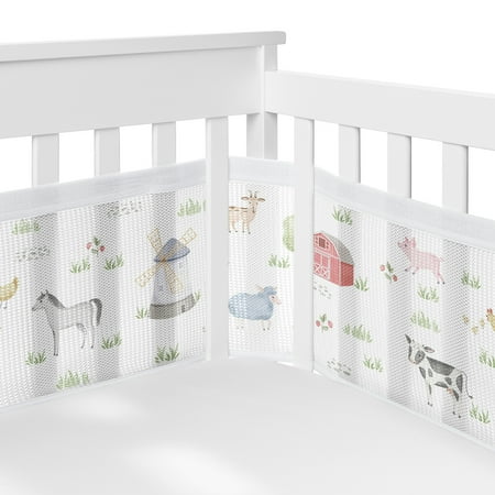 Sweet Jojo Designs + BreathableBaby Farm Animals Grey and Green Breathable Mesh Crib Liner Pad