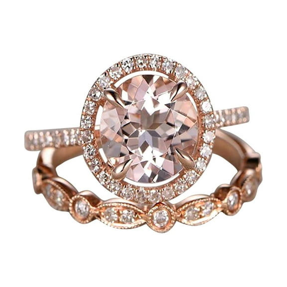 1.50 carat Round Cut Real Morganite Bridal Set with Moissanite Halo Style with 18k Gold Plating