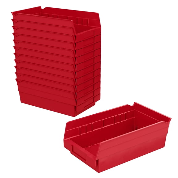 Akro-Mils Shelf Bins 30130 Plastic Organizer for Tools Craft Supplies, 12"x6"x4", Red, 12-Pack