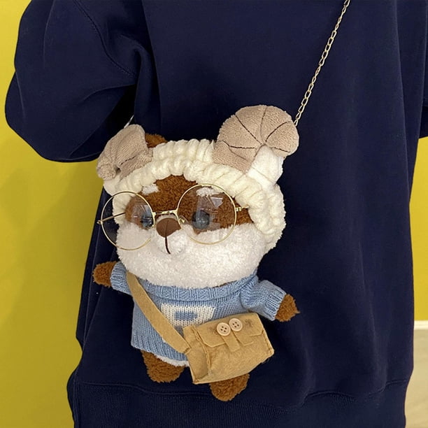 Bolso de Hombro de Felpa, Bolso Cruzado, Bolso Cruzado, Bolso Informal con Cremallera, Moda para Niñas, Animales de Peluche, Juguetes, Bolsa de Muñeca Azul claro Salvador Bolso de hombro para mujer