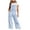 Blue, variant on Denim Jumpsuits for Women Wide Leg Capri Jean Overalls Casual Loose Adjustable Strap Rompers with Pockets