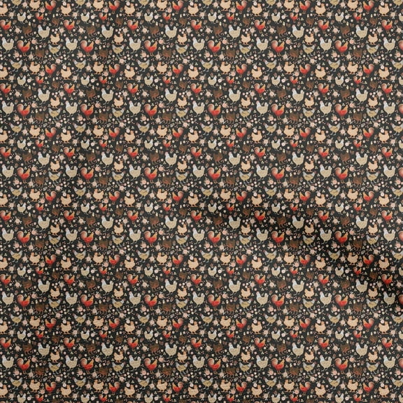 oneOone Polyester Spandex Black Fabric Birds Rooster Diy Clothing Quilting Fabric Print Fabric By Yard 56 Inch Wide