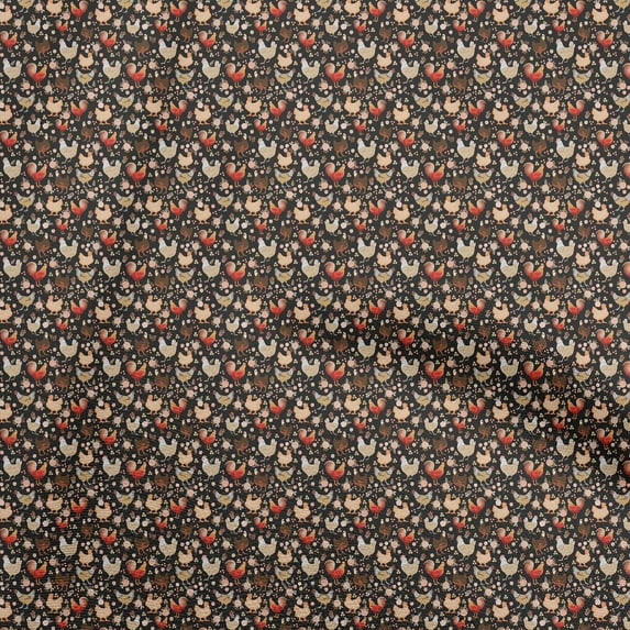 oneOone Cotton Silk Black Fabric Birds Rooster Craft Projects Decor Fabric Printed By The Yard 42 Inch Wide