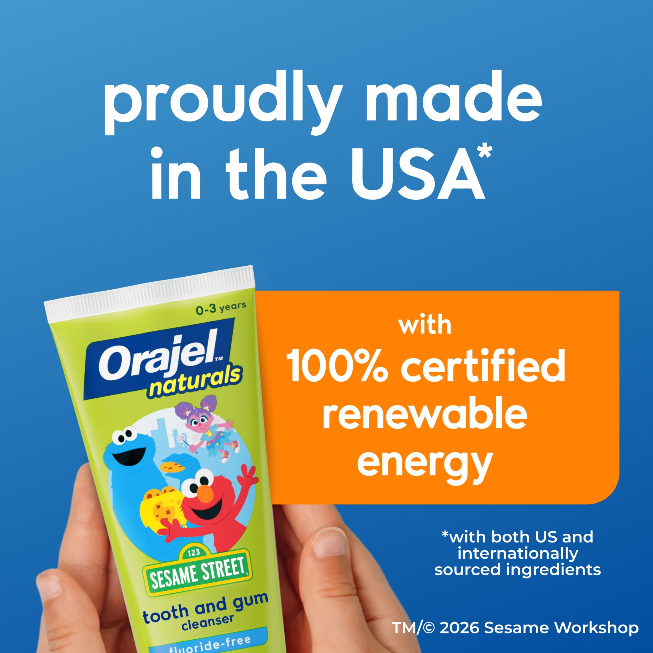 Orajel Naturals Sesame Street Toothpaste and Finger Brush, Natural Fruity Fun, 1.0 oz