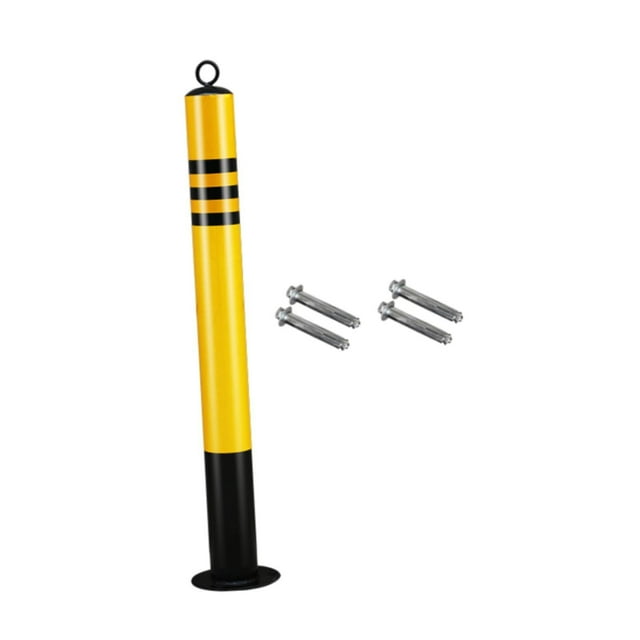 Poste de seguridad para entrada de vehículos con barrera de estacionamiento de metal tipo bolardo para puertos y fábricas, color amarillo 60 cm x 76 cm