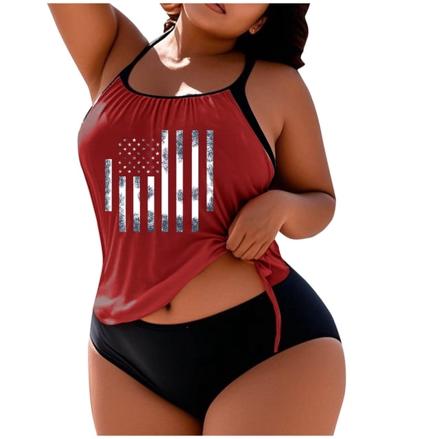 Hyknon Tankini Maillots de Bain pour Femmes Grande Taille Conservateur Ensemble Fluide Deux Pièces Maillots de Bain avec Shorts d'Été Décontractés Col Rond Sans Manches Taille Élastique Maillots de Bain