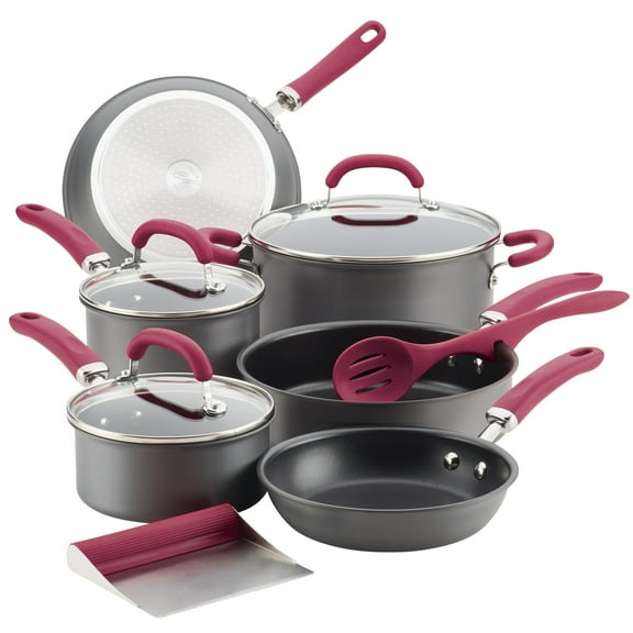 Rachael Ray Create Delicious 11 Piece Nonstick Pots and Pans Set, Burgundy Handles