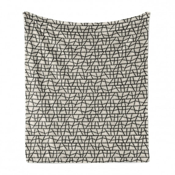 Aboriginal Soft Flannel Fleece Throw Blanket, Abstract Inspired Motif with Geometric Elements Dots, Cozy Plush for Indoor and Outdoor Use, 50" x 60", Eggshell Charcoal Grey, by Ambesonne
